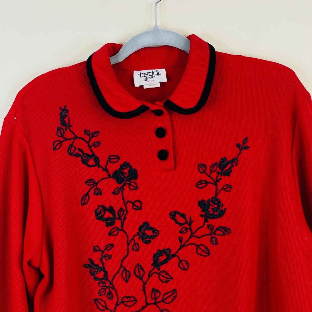 Vintage Teddi Retro Rockabilly Top PL Peter Pan Collar Secretary - Picture 2 of 9